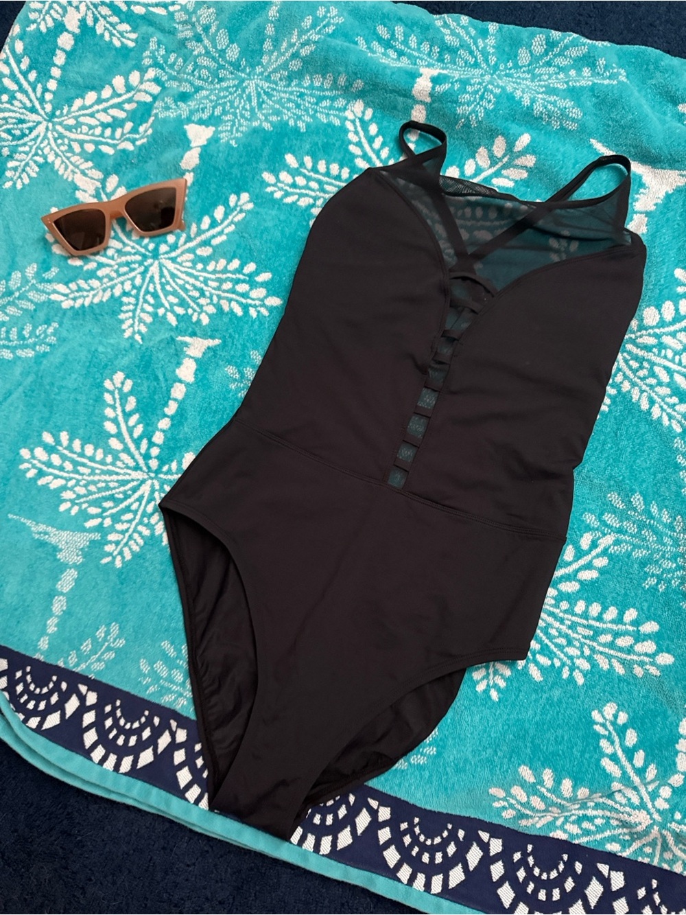 Black One Piece Bathing Suit Mesh Top
